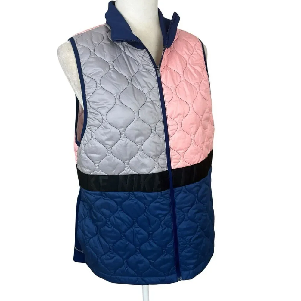 Nike Running Vest Womens Size L Blue Pink AeroLayer Quilted Puffer Running‎